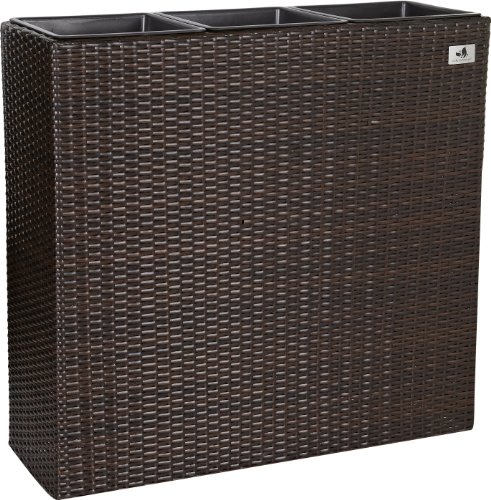 GARTENFREUDE Pflanzkübel Pflanzgefäße Blumenkübel Blumentopf für Blumen etc. Raumteiler Polyrattan inkl. 3 Kunststoffeinsätze für innen und außen, bicolour braun, 76x26x73cm (BxTxH) von Gartenfreude