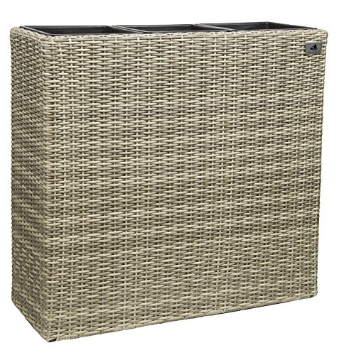 GARTENFREUDE Pflanzkübel Pflanzgefäße Raumteiler Blumentopf für Blumen etc. Polyrattan inkl. 3 Kunststoffeinsätze für innen und außen, naturfarben, 76x26x73cm (BxTxH) von Gartenfreude