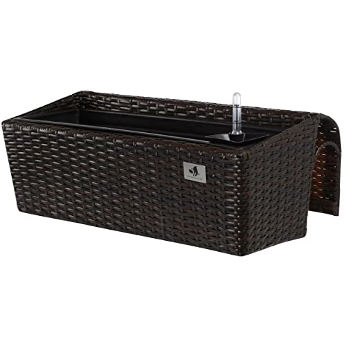 GARTENFREUDE Polyrattan Balkonkasten Blumenkasten, 62 x 25 x 22 cm, mit Bewässerungssystem, bicolour braun von Gartenfreude