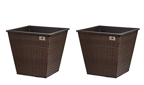 Gartenfreude 2 Stück 61 Liter Pflanzkübel Pflanzgefäße Blumenkübel Blumentopf für Blumen etc. aus Polyrattan 41,5 x 41,5 x 38 cm, wasserdichter Kunststofftopf, bicolour braun von Gartenfreude