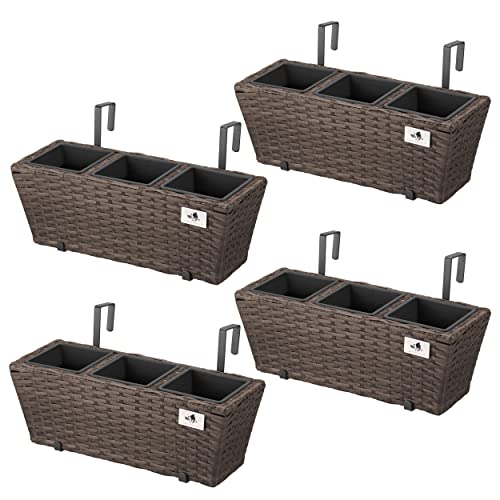 Gartenfreude 4000-1002-024 Balkonkasten Polyrattan mit Aufhängung 47 x 17 x 15 cm 4er-Set, Mocca von Gartenfreude