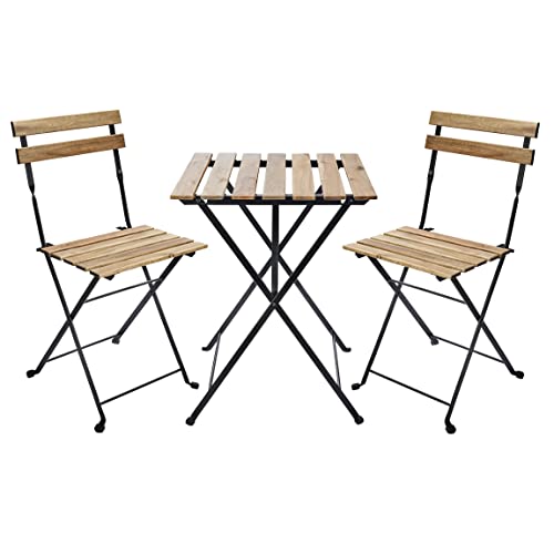 Gartenfreude Holz Bistro-Set, Stahl, schwarz, 60 x 60 x 70 cm von Gartenfreude