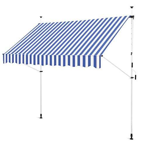 Gartenfreude Klemmmarkise 200 x 120 Sonnenschutz Balkonmarkise Campingmarkise ohne Bohren, Blau/Weiß - Wellen Schnitt, 4900-1520-135, Blau/Weiß Streifen, Klemmmarkise 200 x 120 cm - Blau/Weiß von Gartenfreude