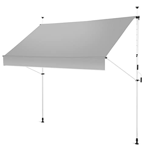 Gartenfreude Klemmmarkise 250 x 120 Sonnenschutz Balkonmarkise Campingmarkise ohne Bohren, Hellgrau – gerader Schnitt, 4900-1525-105, Klemmmarkise 250 x 120 cm - Hellgrau von Gartenfreude