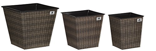 Gartenfreude Pflanzkübel, Polyrattan 3-er, wasserdichter Kunststofftopf, cappuccino, 41.5 x 41.5 x 38 cm, 4000-1068-027 von Gartenfreude