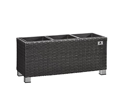 Gartenfreude Pflanzkübel, Raumteiler, Polyrattan für Innen und Außen, Kunststoffeinsatz mit Aluminiumfüßen, anthrazit, 78x27x34 cm, 4000-1072-001 von Gartenfreude