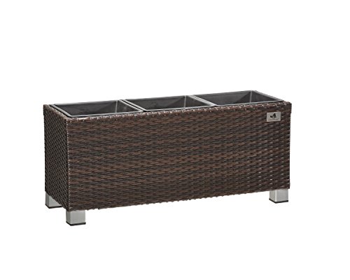 Gartenfreude Pflanzkübel, Raumteiler, Polyrattan für Innen und Außen, Kunststoffeinsatz mit Aluminiumfüßen, braun, 78x27x34 cm, 4000-1072-022 von Gartenfreude