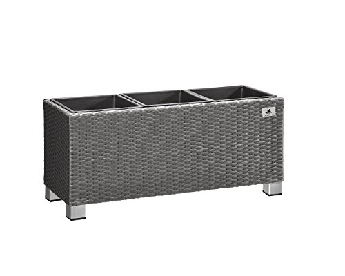 Gartenfreude Pflanzkübel, Raumteiler, Polyrattan für Innen und Außen, Kunststoffeinsatz mit Aluminiumfüßen, grau, 78x27x34 cm, 4000-1072-056 von Gartenfreude