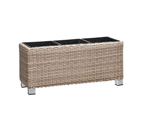 Gartenfreude Pflanzkübel, Raumteiler, Polyrattan für Innen und Außen, Kunststoffeinsatz mit Aluminiumfüßen, naturfarben, 78x27x34 cm, 4000-1072-062 von Gartenfreude