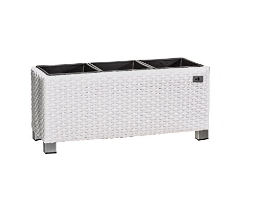 Gartenfreude Pflanzkübel, Raumteiler, Polyrattan für Innen und Außen, Kunststoffeinsatz mit Aluminiumfüßen, weiß, 78x27x34 cm, 4000-1072-208 von Gartenfreude