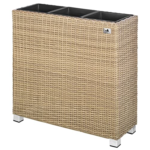 Gartenfreude Pflanzkübel, Raumteiler Polyrattan, 3x Kunststoff-Einsätze mit Aluminumfüßen, naturfarben, 76x26x73 cm, 4000-1071-062 von Gartenfreude