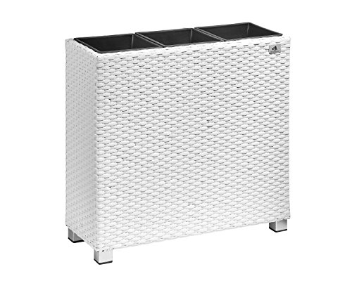 Gartenfreude Pflanzkübel, Raumteiler Polyrattan, 3x Kunststoff-Einsätze mit Aluminumfüßen, weiß, 76x26x73 cm, 4000-1071-208 von Gartenfreude