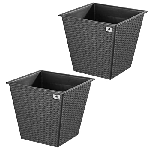 Gartenfreude Pflanzkübel Polyrattan 2er Set 41,5 x 41,5 x 38 cm, anthrazit von Gartenfreude