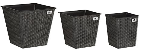 Gartenfreude Pflanzkübel Polyrattan 3-er, wasserdichter Kunststofftopf, anthrazit, 41.5x41.5x38 cm, 4000-1068-001 von Gartenfreude