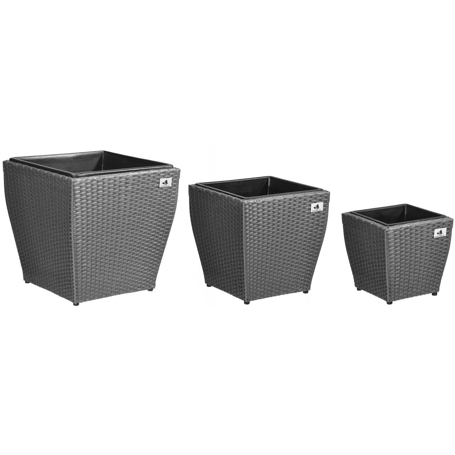 Gartenfreude Pflanzkübel Polyrattan Grau Größe L 3er-Set von Gartenfreude