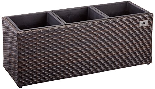 Gartenfreude Pflanzkübel Polyrattan für Innen und Außen, Kunststoffeinsatz, braun, 76x26x29.5 cm, 4000-1063-022 von Gartenfreude