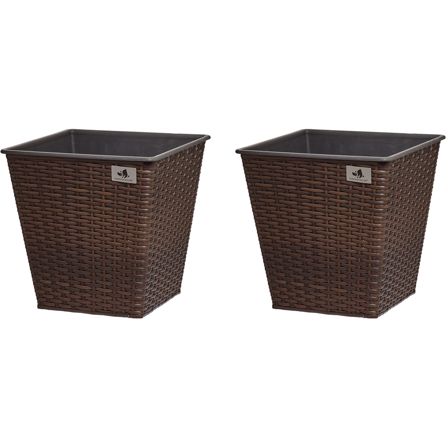 Gartenfreude Pflanzkübel Polyrattan konisch 32 cm x 32 cm Bicolour Braun 2er-Set von Gartenfreude