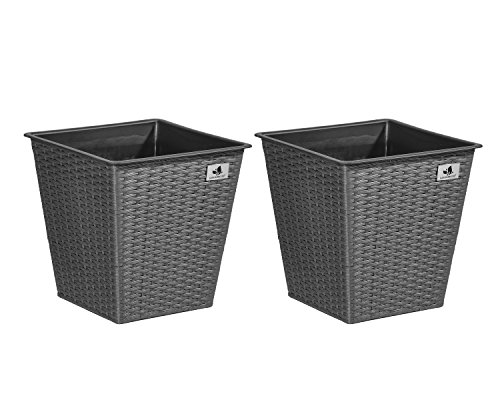 Gartenfreude Pflanzkübel aus Polyrattan 2er Set, grau, 32x32x32 cm, 4000-1066-056 von Gartenfreude