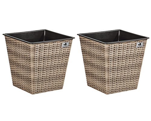 Gartenfreude Pflanzkübel aus Polyrattan 2er Set, naturfarben, 32x32x32 cm, 4000-1066-062 von Gartenfreude