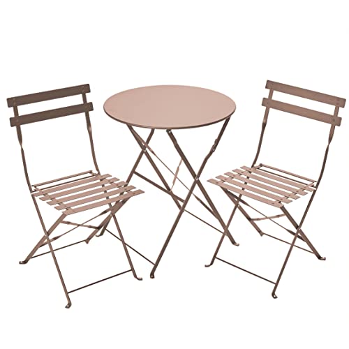 Gartenfreude, Stuhl + Tisch, Balkon, Terasse, Metall, Taupe Bistro Set, 60 x 60 x 71 cm von Gartenfreude