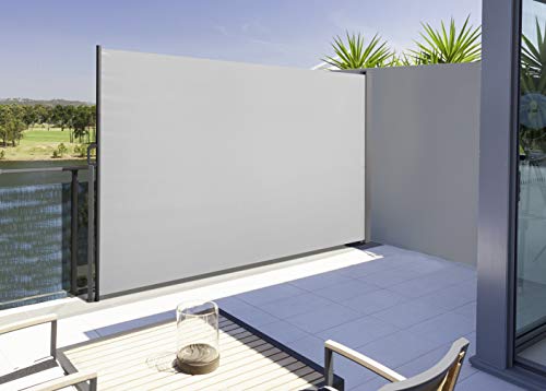 Seitenmarkise für Balkon und Terrasse, mit Bodenmontage, Sichtschutz, Sonnenschutz, Seitenrollo 160 x 300 cm, Hellgrau von Gartenfreude