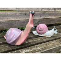 Keramik Schnecke Fürs Beet Neu Handgetöpfert Gartendeko Weiss Rosa von GartenkeramikundDeko