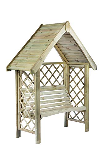 J-Class Oxford – Gartenpergola aus Holz mit Bank für 2 Personen – Doppelbalken Oben – Maße: h220 cm x 158 cm x 60 cm – Seitengitter von Gartenlauben und Carports