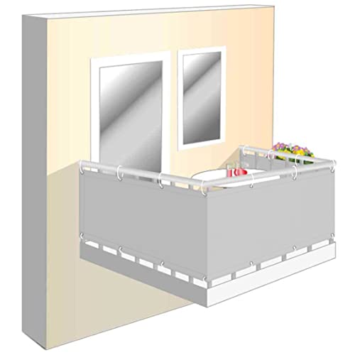 Wind und Sichtschutz Stoff für Balkon 70x250cm, Balkonbespannung Sichtschutz Einfache Montage durch Ösen, geländer sichtschutz Balkon, für Balkongeländer, Terrasse & Garten - hellgrau von GartenmöBel Abdeckung