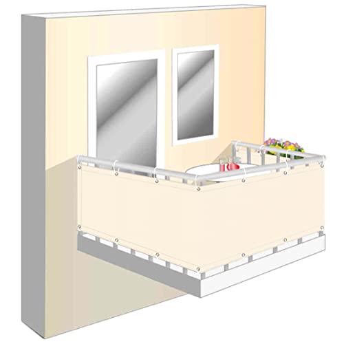 Wind und Sichtschutz Stoff für Balkon 75x250cm, Balkonumrandung Sichtschutz ohne Bohren, geländer sichtschutz Balkon, für Balkongeländer, Terrasse & Garten - beige von GartenmöBel Abdeckung