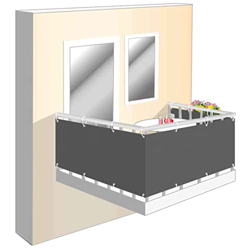 Wind und Sichtschutz Stoff für Balkon 90x450cm, Balkonbespannung Sichtschutz Einfache Montage durch Ösen Balkon Zaun Sichtschutz für Balkongeländer, Terrasse & Garten grau von GartenmöBel Abdeckung