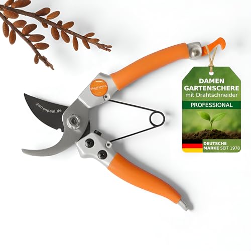 Gartenpaul Bypass Gartenschere Lady, Floristenschere, Blumenschere, Damengartenschere | Ausgezeichnet mit Note 1,4 Heimwerker Praxis, super handlich, mit Drahtschneider Funktion in der Klinge von Gartenpaul