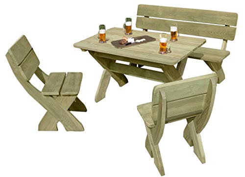 Gartenpirat Gartenbank mit Picknicktisch und 2 Stühlen aus Holz von Gartenpirat