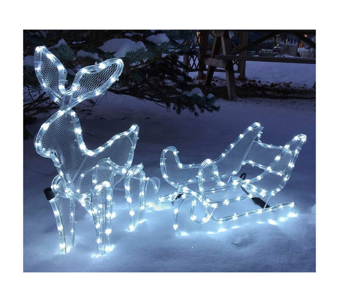 Gartenpirat LED Dekofigur Rentier mit Schlitten 100 x 49 cm 216 LED Weihnachtsdeko für außen von Gartenpirat