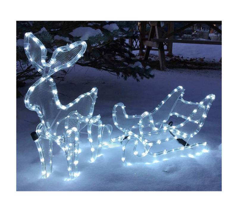 Gartenpirat LED Dekofigur Rentier mit Schlitten 100 x 49 cm 216 LED Weihnachtsdeko für außen von Gartenpirat