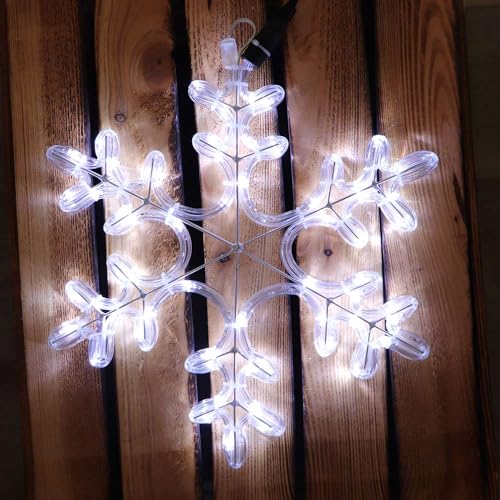 Gartenpirat Neon Lichtschlauchfigur Schneeflocke Ø 35cm beleuchtet 72 LED kaltweiß mit Timer aus Metallgestell Weihnachstdeko Figur blinkend für innen außen von Gartenpirat