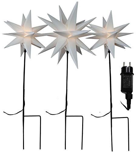 Gartenpirat Weihnachtsbeleuchtung aussen LED Figuren Sterne – LED-Lichterkette außen mit 3 Gartenstab Sternen – Spart Energie Dank LED – 54 cm hoch – 3er Set – Weiß – Für einzigartige Lichtakzente von Gartenpirat