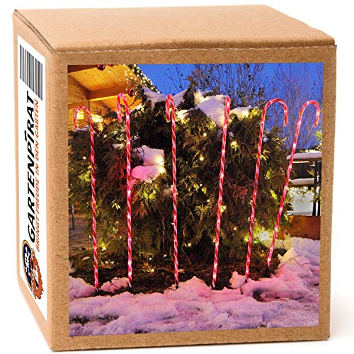 Gartenpirat Weihnachtsdeko außen Figuren Zuckerstangen – LED-Lichterkette außen mit 6 Leuchtstäben & Erdspieß – Mit Timer und Blink-Programmen – Energieeffizient – 100 cm - Gartenstab 6er Set von Gartenpirat