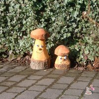 2er Set Dekofiguren - einzigartige Pilzskulpturen aus Holz - Pilze von Gartentraum.de