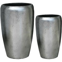 2er Set Vasen aus Polystone - Indoor - Silber -Mit Einsatz - Rund - Elani / ohne Wasserstandsanzeiger von Gartentraum.de