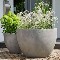 2er Set XXL Pflanzkübel aus Polystone mit Einsatz - Rund - Graue Zement-Optik - Gannet von Gartentraum.de