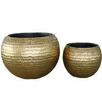 2er Set goldene Vasen aus Polystone - Rund - Mit Einsatz - Deon / mit Wasserstandsanzeiger von Gartentraum.de