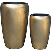 2er Set goldene Vasen mit Einsatz aus Polystone - Indoor - Rund - Glatt - Bydou / mit Wasserstandsanzeiger von Gartentraum.de