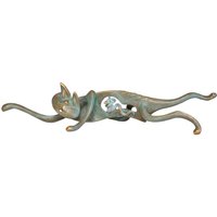 Abstrakte Designer Katzenfigur mit Maus aus Bronze - Katz und Maus von Gartentraum.de