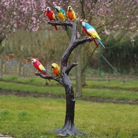 Baum mit bunten Papageien - Bronzeskulptur - Papageienbaum von Gartentraum.de