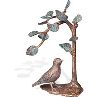 Besondere Bronze Vogel Gartenfigur - Vogel unter Baum / Bronze Sonderpatina von Gartentraum.de