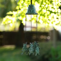 Besonderes Windpsiel aus Metall mit Fröschen in Türkis - Froschspiel von Gartentraum.de