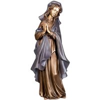 Betende Mariaskulptur Aluminium oder Bronze - Madonna Ida / 30x12x9cm (HxBxT) / Bronze, Umhang Dunkelbraun von Gartentraum.de