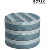 Blau gestreifter Sitzhocker von Borek aus gewebten Outdoorstoff - Desio Hocker von Gartentraum.de