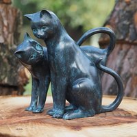 Blaue Bronze Katzen Gartenfigur sitzend - Max & Milan von Gartentraum.de