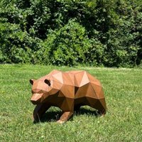 Braune Bären Skulptur aus Metall - geometrisch geformt - Orso / 49x96x36cm (HxBxT) von Gartentraum.de